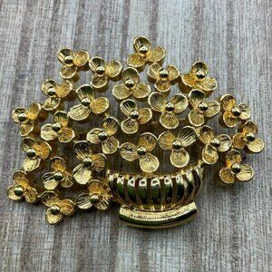 Monet Vintage Bouquet Flower Basket Gold Tone Brooch Pin
